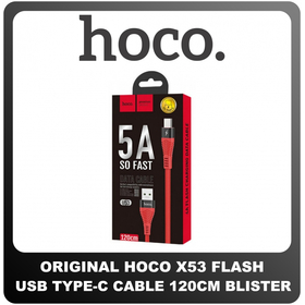 Γνήσια Original Hoco U53 Flash USB-Type-C Super Fast Charging Cable Καλώδιο 120cm Red Κόκκινο Blister (Blister Pack By Hoco)