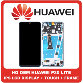 HQ OEM Συμβατό Για Huawei P30 Lite, P30Lite (MAR-L21, Marie-L21A,MAR-LX1A,MAR-L23) IPS LCD Display Screen Assembly Οθόνη + Touch Screen Digitizer Μηχανισμός Αφής + Frame Bezel Πλαίσιο Σασί Aurora Blue (Grade AAA+++) without logo