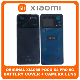 Γνήσια Original Xiaomi Poco X4 Pro 5G (2201116PG) Rear Back Battery Cover Πίσω Κάλυμμα Καπάκι Μπαταρίας + Camera Frame + Camera Lens Black Μαύρο (Service Pack By Xiaomi)