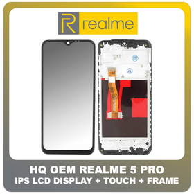 HQ OEM Συμβατό Για Realme 5 Pro , Realme 5Pro (RMX1971, RMX1973) IPS LCD Display Screen Assembly Οθόνη + Touch Screen Digitizer Μηχανισμός Αφής + Frame Bezel Πλαίσιο Σασί Black Μαύρο (Grade AAA+++)