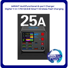 MANNT - Επιτραπέζιος Πολυφορτιστής Με Υποστήριξη PD, QC3 και Ασύρματης Φόρτισης. Με Ψηφιακή Οθόνη - MANNT Multifunctional 8-port Charger - Digital 4-in-1 PD+QC3.0 Smart Wireless Fast Charging