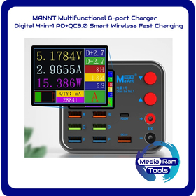 MANNT - Επιτραπέζιος Πολυφορτιστής Με Υποστήριξη PD, QC3 και Ασύρματης Φόρτισης. Με Ψηφιακή Οθόνη - MANNT Multifunctional 8-port Charger - Digital 4-in-1 PD+QC3.0 Smart Wireless Fast Charging
