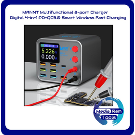 MANNT - Επιτραπέζιος Πολυφορτιστής Με Υποστήριξη PD, QC3 και Ασύρματης Φόρτισης. Με Ψηφιακή Οθόνη - MANNT Multifunctional 8-port Charger - Digital 4-in-1 PD+QC3.0 Smart Wireless Fast Charging
