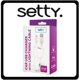 Setty Φορτιστής Αυτοκινήτου Λευκός Συνολικής Έντασης 2.4A Με μία Θύρα USB Μαζί με Καλώδιο Lightning