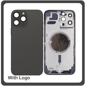 HQ OEM Συμβατό Για Apple iPhone 13 Pro Max, iPhone 13 ProMax (A2643, A2484, A2641) EU Version Rear Back Battery Cover Middle Frame- Housing Πίσω Κάλυμμα Καπάκι Πλάτη Μπαταρίας - Σασί + Side Keys Πλαϊνά πλήκτρα  + Sim Tray Θήκη Κάρτας Black Μαύρο (Grade AAA+++)