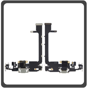 HQ OEM Συμβατό Για Apple iPhone 11 Pro (A2215, A2160, A2217, iPhone12,3) Charging Dock Connector Lightning Flex With Board Καλωδιοταινία Κονέκτορας Φόρτισης + Microfone Μικρόφωνο Silver Ασημί (Premium A+)