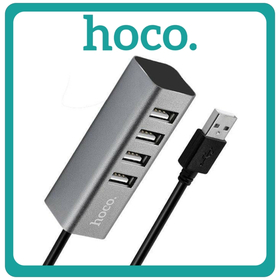 Hoco HB1 USB 2.0 Hub 4 Θυρών Με Σύνδεση USB-A & Θύρα Φόρτισης Grey Γκρι