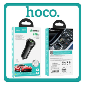 Hoco Car Charger Φορτιστής Αυτοκινήτου Black Μαύρο Z38 Συνολικής Έντασης 4.5A Γρήγορης Φόρτισης Με Θύρες: 1xUSB 1xType-C