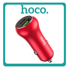 Hoco Car Charger Φορτιστής Αυτοκινήτου Red Κόκκινο Z38 Συνολικής Έντασης 4.5A Γρήγορης Φόρτισης Με Θύρες: 1xUSB 1xType-C