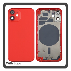 iPhone 12 Mini, iPhone12 Mini (A2399, A2176) Rear Back Battery Cover Middle Frame- Housing Πίσω Κάλυμμα Καπάκι Πλάτη Μπαταρίας - Σασί + Side Keys Πλαϊνά πλήκτρα  + Sim Tray Θήκη Κάρτας Red Κόκκινο (Ref By Apple)