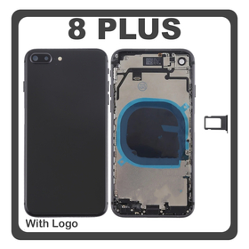 HQ OEM Συμβατό Με Apple iPhone 8+, iPhone 8 Plus (A1864, A1897) Rear Back Battery Cover Middle Frame- Housing Πίσω Κάλυμμα Καπάκι Πλάτη Μπαταρίας + Power Button + Volume Button Flex Cable + Sim Card Tray + Flashlight Flex + NFC Space Gray Μαύρο (Premium A+)