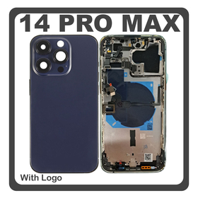 HQ OEM Συμβατό Με Apple iPhone 14 Pro Max, iPhone 14 ProMax (A2894, A2651), Rear Back Battery Cover Middle Frame- Housing Πίσω Κάλυμμα Καπάκι Πλάτη Μπαταρίας + Power Button + Volume Button Flex Cable + Sim Card Tray + Flashlight Flex + NFC Purple Μωβ (Premium A+)