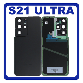 HQ OEM Συμβατό Με Samsung Galaxy S21 Ultra 5G (SM-G998B, SM-G998B/DS) Rear Back Battery Cover + Camera Lens Πίσω Κάλυμμα Καπάκι Πλάτη Μπαταρίας + Τζαμάκι Κάμερας Black Μαύρο (Premium A+)