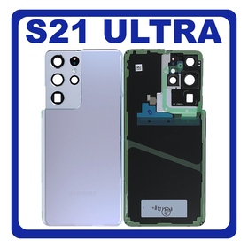 HQ OEM Συμβατό Με Samsung Galaxy S21 Ultra 5G (SM-G998B, SM-G998B/DS) Rear Back Battery Cover + Camera Lens Πίσω Κάλυμμα Καπάκι Πλάτη Μπαταρίας + Τζαμάκι Κάμερας Silver Ασημί (Premium A+)