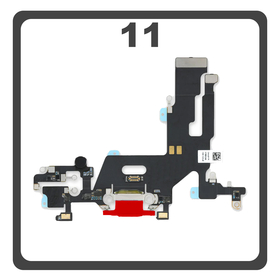 Γνήσια Original For iPhone 11, iPhone11 (A2221, A2111), Charging Dock Connector Lightning Flex With Board Καλωδιοταινία Κονέκτορας Φόρτισης + Microphone Μικρόφωνο Red Κόκκινο Pulled