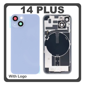 HQ OEM Συμβατό Με Apple iPhone 14 Plus, iPhone 14+ (A2886, A2632, A2885) Rear Back Battery Cover Πίσω Κάλυμμα Καπάκι Πλάτη Μπαταρίας + Metal Plate + Camera Lens Τζαμάκι Κάμερας + Magsafe + NFC Blue Μπλε (Premium A+)