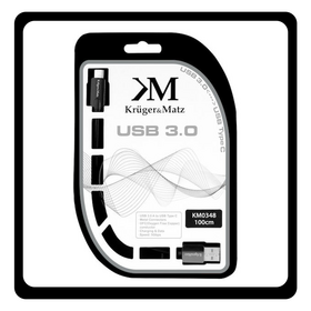Kruger & Matz USB 3.0 Cable USB-C male - USB-A 10W 1m KM0348 Black Μαύρο